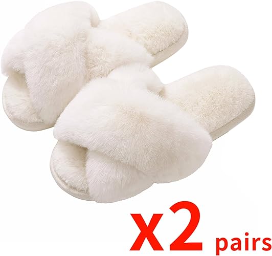 Women's Fuzzy Slippers, House Slippers, Open Toe Slippers Women's Fuzzy Slippers, House Slippers, Open Toe Slippers